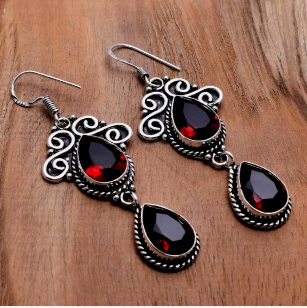 New simulated garnet sterling silver dangle earrings